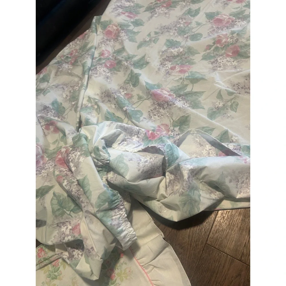 Vintage Lady Pepperell Sanderson Twin Sheet Set Floral Ruffled Cottagecore 3pc